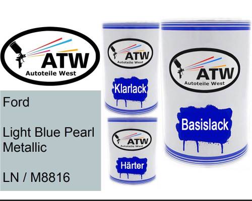 Ford, Light Blue Pearl Metallic, LN / M8816: 500ml Lackdose + 500ml Klarlack + 250ml Härter - Set, von ATW Autoteile West.
